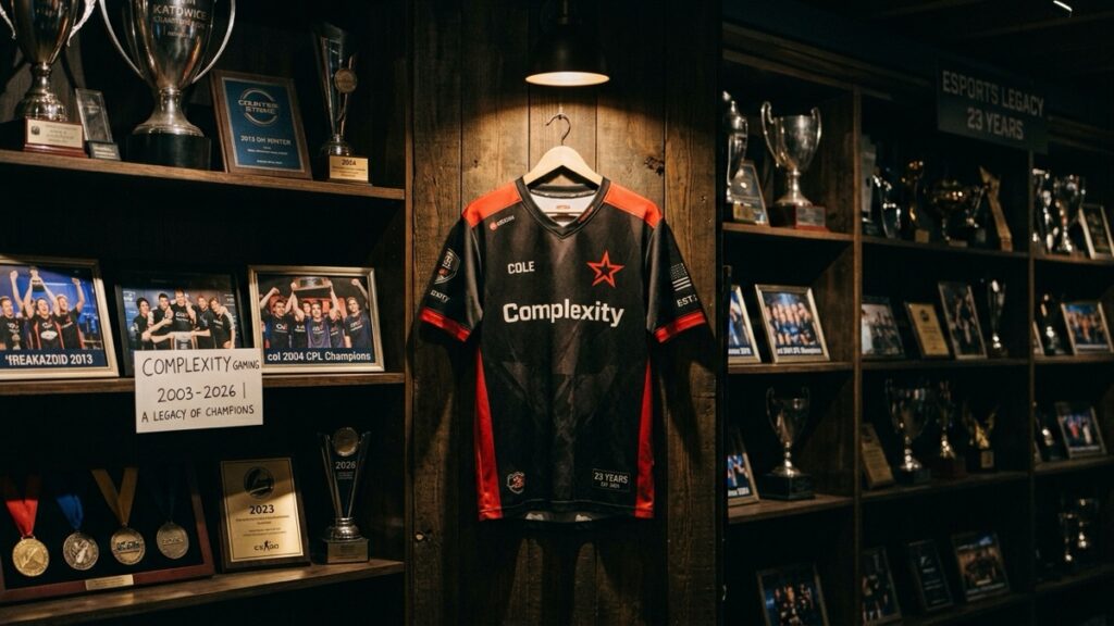 Complexity Gaming 23 years legacy tribute with iconic jersey and trophies