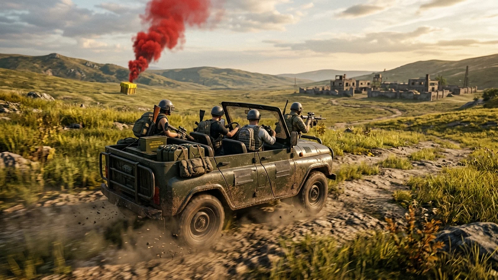 Diagrama de decisiones sobre peleas de escuadra, intercambios y revives seguros en PUBG