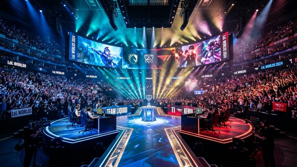 League of Legends World Championship arena stage with Summoner Cup