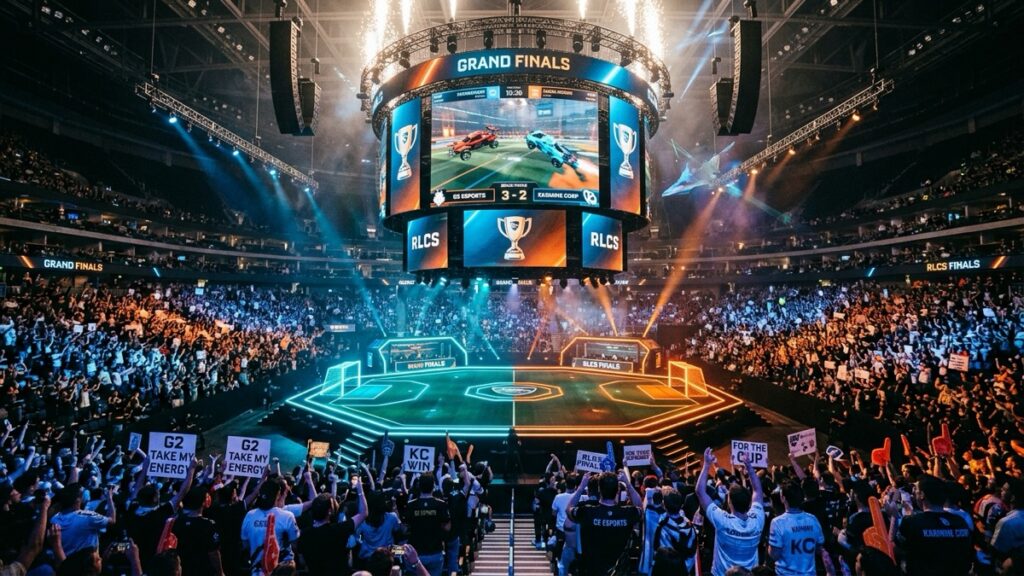 Rocket League World Championship RLCS grand finals arena and trophy